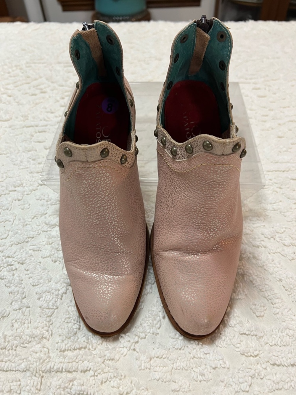 Women’s Blush Leather Studded Ankle Booties